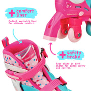 Roller Derby Switch Combo Adjustable Skates, 2-in-1 Training and Inline, Pink, Medium 13-3, with Protective Gear W174GM