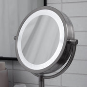 Jerdon Lighted Tabletop Makeup Mirror with 10X and 1X Magnification, Black Satin Finish, 8.5-Inch Diameter, Multiple LED Light Settings, JS8510BBK