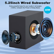 Ccdes 13035100096 2 in 1 Separable Sound Bar with Detachable 5.25-Inch Subwoofer, Bluetooth 5.0, 80W Surround Sound System, 37 Inch, Black