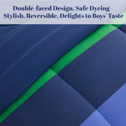 Sonive Twin Kids Comforter Set, 5 Pieces, Blue Green Rugby Stripe, Super Soft Microfiber, All-Season Cooling Bedding
