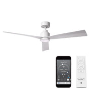 WAC Lighting Clean 52in Smart Ceiling Fan with Dimmable LED Light, Satin Brass Matte White, Remote Control, Indoor Outdoor F-003L-SB/MW