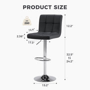 Concetta Set of 2 Adjustable Swivel Bar Stools, White PU Leather, Low Back, Metal Frame with Footrest, 36.5-44.5 in Height