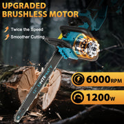 UNTIMATY Cordless Electric Chainsaw, 12 Inch, 1200W Motor, Automatic Chain Oiler, Tool-less Chain Tensioning, Blue