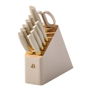 Beautiful 12 Piece Porcini & Gold Knife Block Set