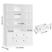 Homfa Cube Bookcase, 71in Tall, 12 Cubes, 4-Tier Triple Row Bookshelf with Storage Drawers and Doors, White with Gold Knobs
