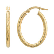 Brilliance Fine Jewelry XY809311 10KT Yellow Gold Oval Hoop Earrings with Sequin Finish, Click Top Closure, 22mm