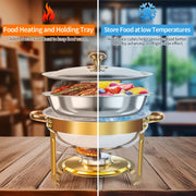 Annvchi 4 Pack 5QT Round Stainless Steel Chafing Dish Set, Golden Buffet Warmer for Catering and Home Parties