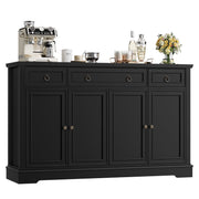 Homfa Buffet Cabinet, 53.5 in Wide, 3 Drawers, 4 Doors with Adjustable Shelves, Black