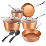 Gotham Steel 6688 Diamond Hammered 10 Piece Ceramic Cookware Set, Copper, Nonstick, Titanium Reinforced, Oven Safe to 500F