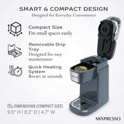 Mixpresso Single Cup Coffee Brewer, 800W Quick Brew, One Touch Function, 12oz Capacity, Dark Grey, K4DGR00