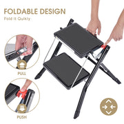 Kingrack 2 Step Ladder Folding Stool, Heavy Duty 330 Lb Capacity, Non-Slip Wide Platform, Lightweight Aluminum, Black, WK2031-B