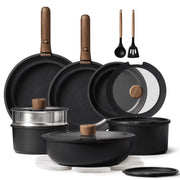 Carote A14612 21-Pieces Nonstick Cookware Set, Pots and Pans Set with Detachable Handles, Black