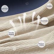 PHF Cotton Waffle Weave Blanket, Lightweight Breathable 100% Cotton, Linen Color, Queen Size 90 x 90 in