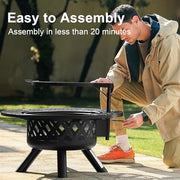 Bali Outdoors SRFP9620-N 32 Inch Fire Pit with Poker, Wood Burning Outdoor Fire Pit with Grill