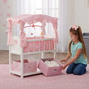 Badger Basket Canopy Doll Crib with Baskets, Bedding, and Mobile White/Pink