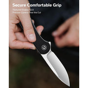 Civivi Elementum Folding Pocket Knife, 2.96in D2 Satin Drop-Point Blade, Black G10 Handle, Lightweight Utility Knife
