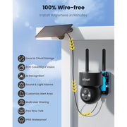 ieGeek DQ201 Wireless Outdoor Security Camera, 2K 3MP Resolution, 360 Panoramic PTZ, Solar Powered, Color Night Vision