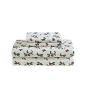 Lenox Holiday Cotton Flannel Sheet Set, Queen, 6-Piece Soft Warm 100% Cotton, Multicolor Holly Green, 990437142