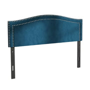 CraftPorch Velvet Nailhead Trim Upholstered Adjustable Headboard Navy Blue Queen