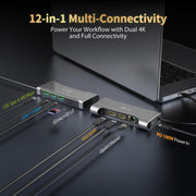 j5create Flexible Ports USB-C Dual 4K60 HDMI Hub Pro 12 in 1, Space Grey, 100W Power Delivery, Gigabit Ethernet, SD/microSD Card Reader, JCD367