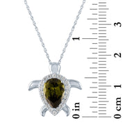 Brilliance Fine Jewelry Simulated Peridot & CZ Sterling Silver Turtle Pendant, 18 in
