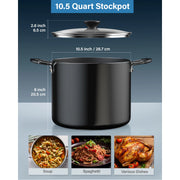 Cook N Home 3C-846B-91656420B018 Nonstick Stockpot with Lid c, Professional Deep Cooking Pot Canning Stock Pot with Glass Lid, Black