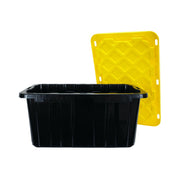 Edge Plastics 17 Gallon Tough Tote Storage Containers, Black and Yellow, 4 Pack, Stackable with Snap-On Lid and Ergonomic Handles, WM17Gal-4