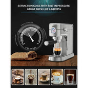 Gevi Gecme418e-U Stainless Steel Silver 20 Bar Professional Espresso Machine With 35oz Water Tank