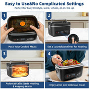 Garsheon Electric Cordless Heated Lunch Box, 24,000mAh Battery, 5.1-Cup Capacity, 5-Side Even Heating, Stainless Steel, Leakproof Design