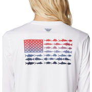 Columbia Tidal Tee PFG Fish Flag Long-Sleeve Shirt for Ladies - White/Bluestone Gradient - XL