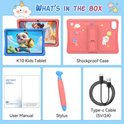 TABWEE K10 Kids Tablet, 10.1 Inch IPS HD Display with Eye Protection, 12GB RAM, 64GB Storage Expandable to 2TB, Blue