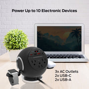 Monster 10-in-1 Charging Sphere Desktop Charging Station with Qi2 Magnetic Wireless Charging, 3 AC Outlets, 2 USB-C Ports, 2 USB-A Ports, Apple Watch and AirPods Charging Pads, 100W Total Output, Black, MWS8-1010-BLK