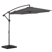 FUNDAZE 10ft Heavy Duty Cantilever Patio Umbrella with Weighted Base, Gray, Round Canopy, Crank Lift, Adjustable Tilt