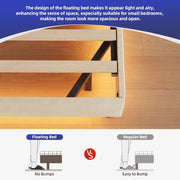 Cocosity Floating Upholstered Bed Frame, Queen Size, Beige, Ergonomic Adjustable Storage Headboard with USB Charging, RGB LED Lighting, Metal Frame