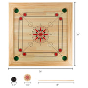 Trademark Global 461217MVQ Rockin Rollers Carrom Board Game Set, 26 in Square Pinewood Board with Coins, Striker, and Cue Sticks, Eastern-Inspired Design
