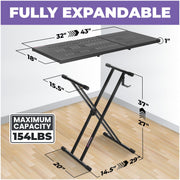 Liquid Stands Expandable DJ Table Stand, Adjustable 32-43 in Length, 27-37 in Height, Heavy-Duty Double-Braced X-Style Steel Frame, Supports 160 lb, Portable Foldable Music Workstation