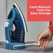 BLACK+DECKER Steam Iron with Stainless Steel Sole Plate, Automatic Cord Reel, Vertical Steaming, 250ml Easy-Fill Water Tank, Anti-Drip System, 1200W ICR004B