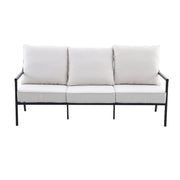 My Texas House Cambria X-Back Outdoor Steel Sofa with Off-White Cushions, Black Frame, Seating for 3