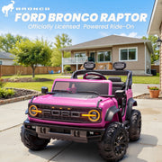 IYofe 24V 2 Seater Ford Bronco Raptor Ride On Car with Remote Control, Bluetooth, Spring Suspension, LED Lights, Pink