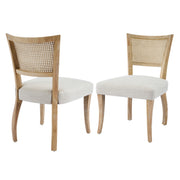 Christopher Knight Home Dining Chairs Set of 2 with Handwoven Rattan Cane Back, Beige Upholstered Seat, Natural Rubberwood Frame, Curved Legs, 204821