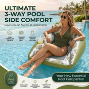AAmyb 3-in-1 Inflatable Pool Lounge Chair with Breathable Mesh Seat, Built-in Cup Holder, Heavy Duty PVC, Green, 33.86 x 33.07 in