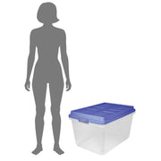 Hefty HFTCOM-7163-010-470-676 72 Qt. Clear Plastic Storage Bin with Blue HI-RISE Lid, 6 Pack
