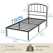 Mainstays 14PBCH01 Crew Twin Metal Platform Bed with Curved Headboard, Black
