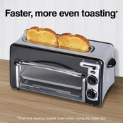 Hamilton Beach Toastation 2-in-1 Toaster Oven with Extra-Wide Extra-Long Toast Slot, Black, 22725