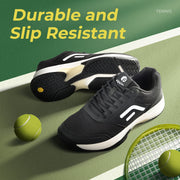 FitVille Extra Wide Pickleball Shoes for Men, Arch Support, Black, Lace-Up, Mesh Leather Upper, Slip-Resistant Rubber Sole
