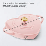 Tramontina 3-Quart Heart Shape Enameled Cast Iron Dutch Oven (Shallow, Oven Safe) Pink