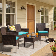 Homall 4 Pieces Outdoor Patio Furniture Set, Weather-Resistant PE Rattan Wicker, Steel Frame, Cushions with Removable Covers, Tempered Glass Table, Blue Beige