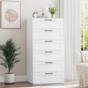 Homfa BOT-MD-017 6 Drawer Tall Dresser, Chest of Drawer Nightstand Storage Cabinet with Metal Handles, White