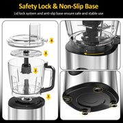 TINANA 6-in-1 Food Processor, 1000W Motor, 10-Cup BPA-Free Bowl, Multifunctional Slicer, Shredder, Dough Mixer, Silver