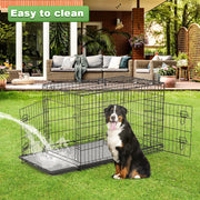 BestPet 48 Inch Foldable Metal Dog Crate with Double Doors, Adjustable Divider, Removable Tray, Black, TY-PC1200-Black
